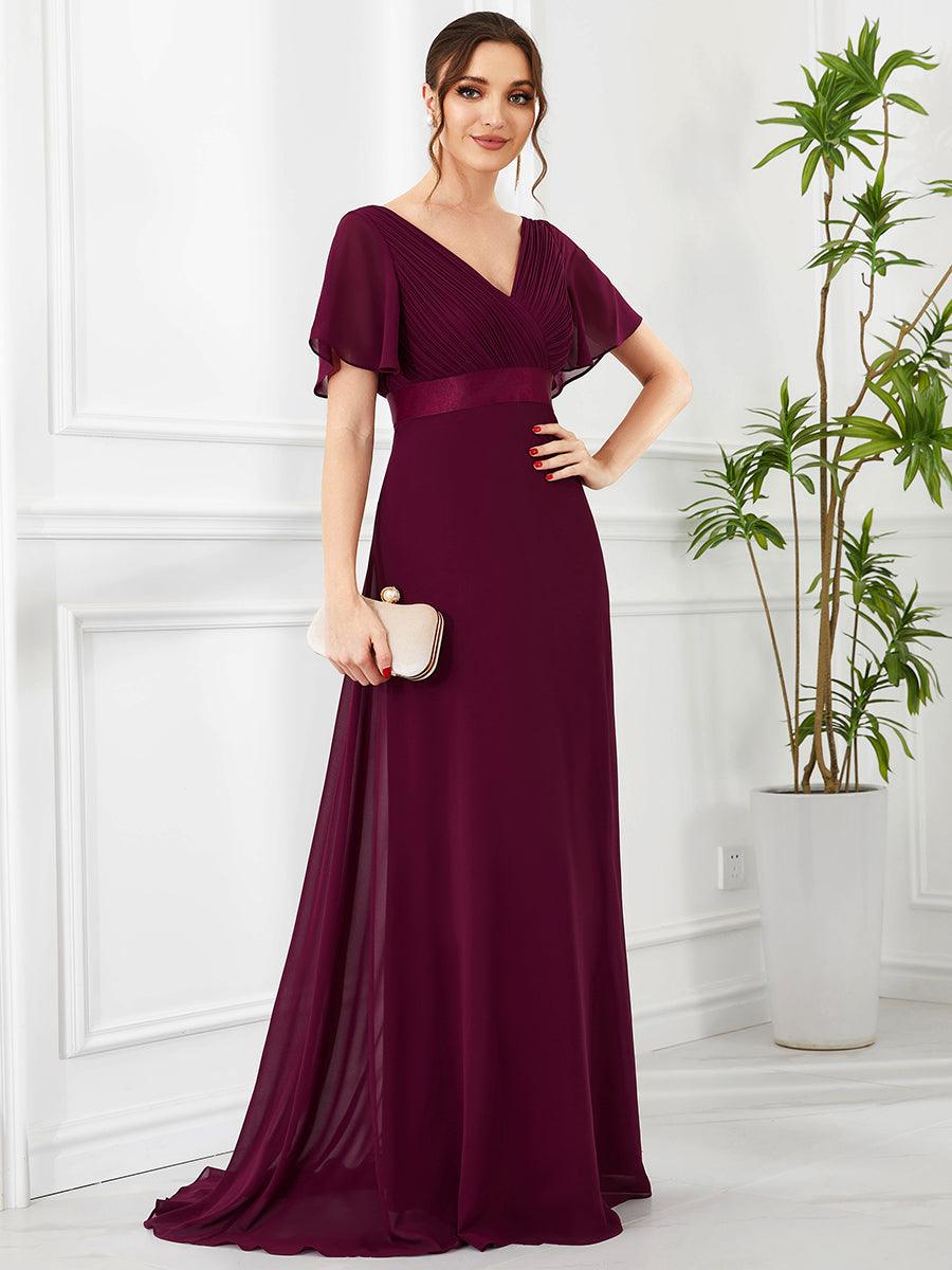 Taille personnalisée Robe de demoiselle d'honneur longue manches courtes #Couleur_Pourpre