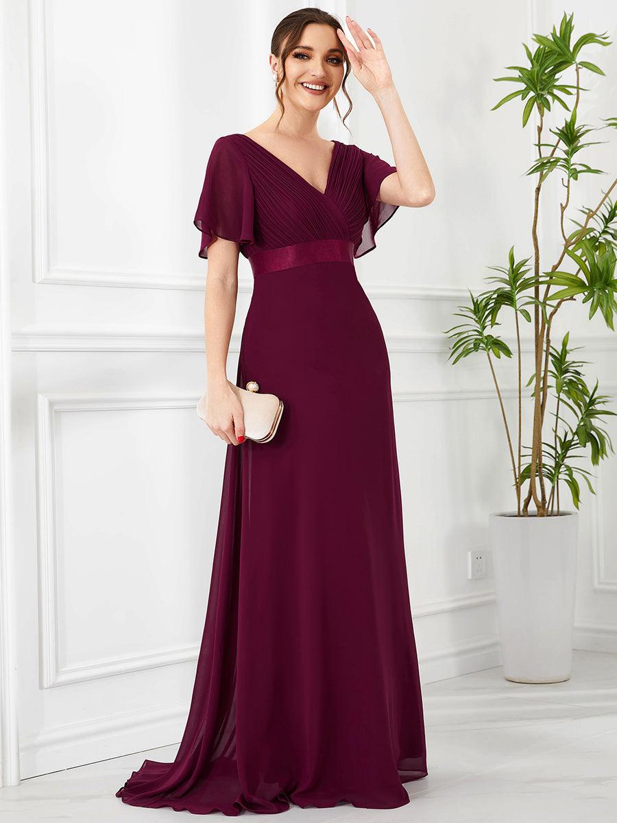 Taille personnalisée Robe de demoiselle d'honneur longue manches courtes #Couleur_Pourpre