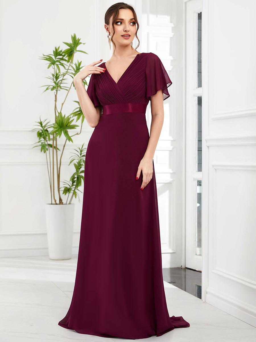 Taille personnalisée Robe de demoiselle d'honneur longue manches courtes #Couleur_Pourpre