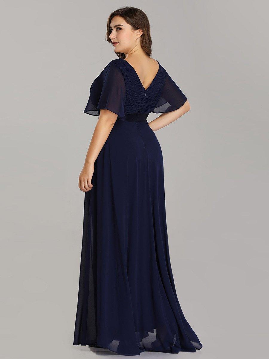 Taille personnalisée Robe de demoiselle d'honneur longue manches courtes #Couleur_Bleu Marine