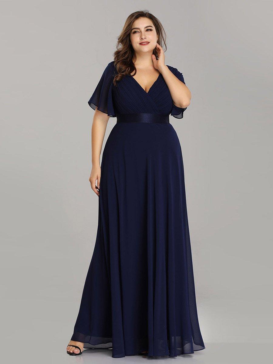 Taille personnalisée Robe de demoiselle d'honneur longue manches courtes #Couleur_Bleu Marine