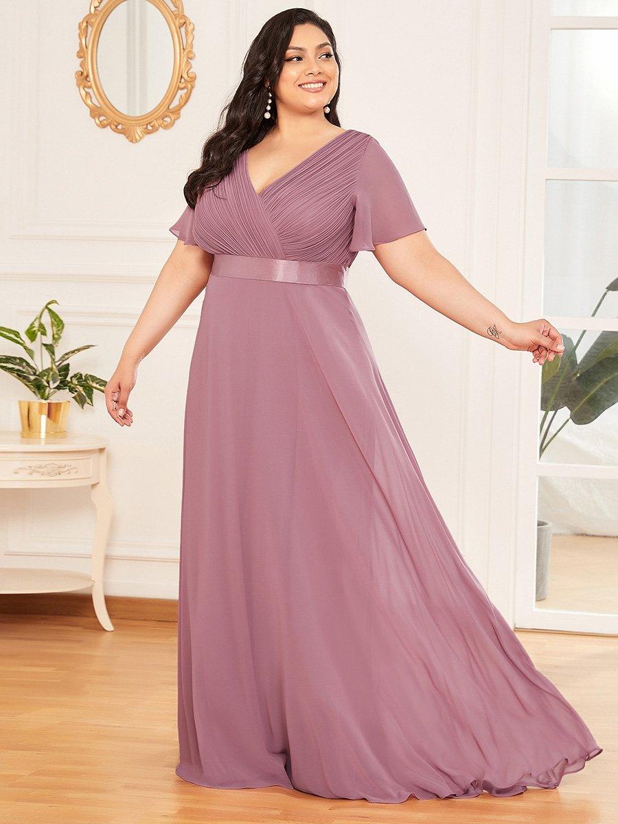 Taille personnalisée Robe de demoiselle d'honneur longue manches courtes #Couleur_Orchidee
