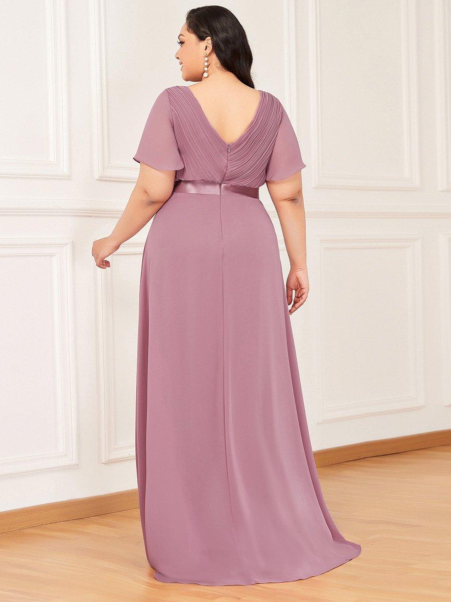 Taille personnalisée Robe de demoiselle d'honneur longue manches courtes #Couleur_Orchidee