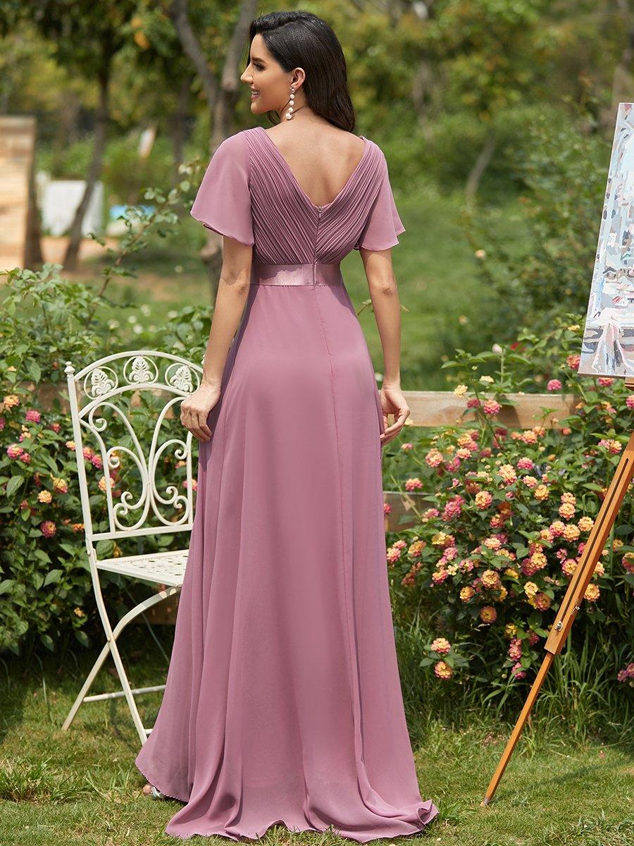 Taille personnalisée Robe de demoiselle d'honneur longue manches courtes #Couleur_Orchidee