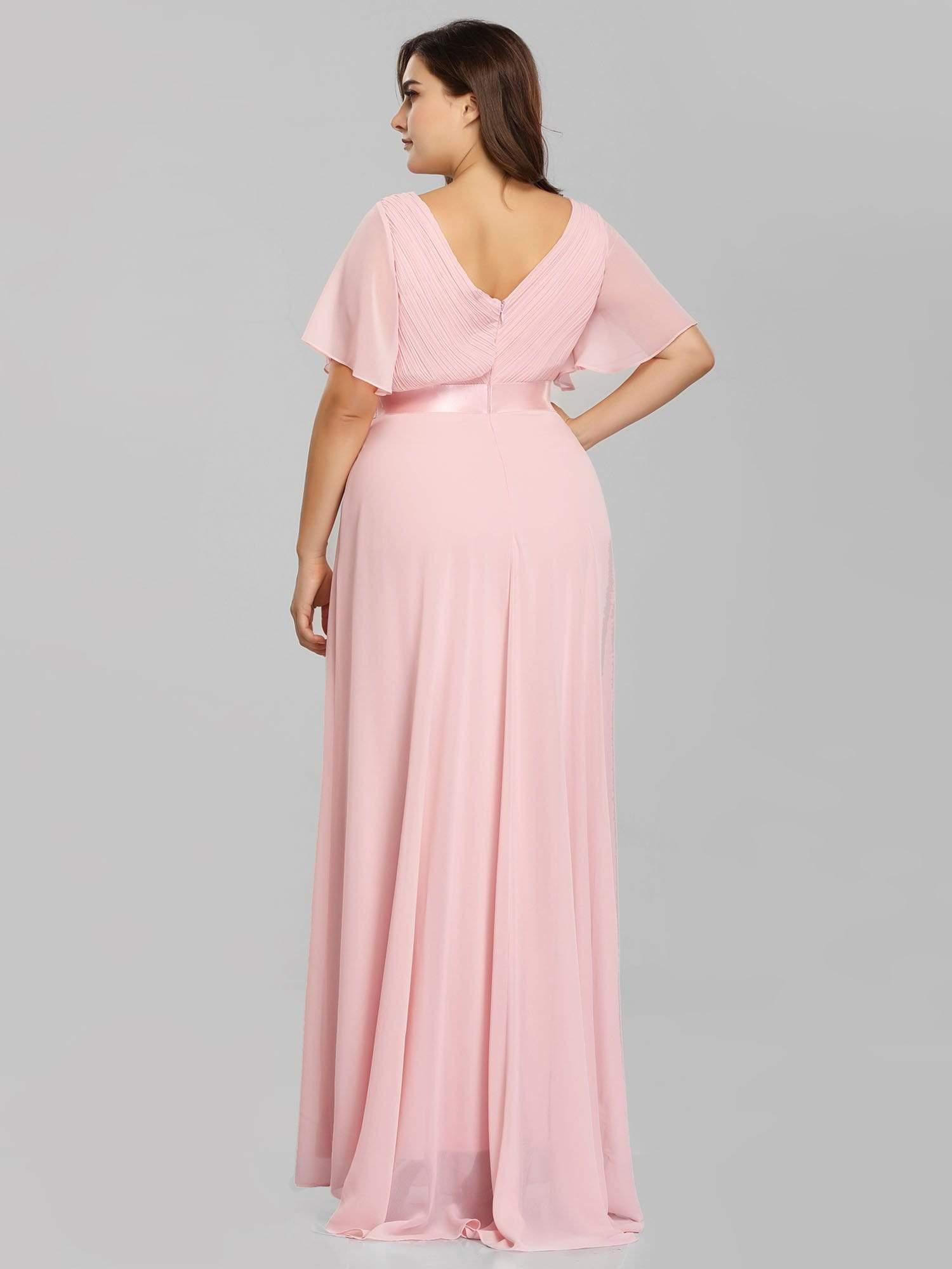 Taille personnalisée Robe de demoiselle d'honneur longue manches courtes #Couleur_Rose