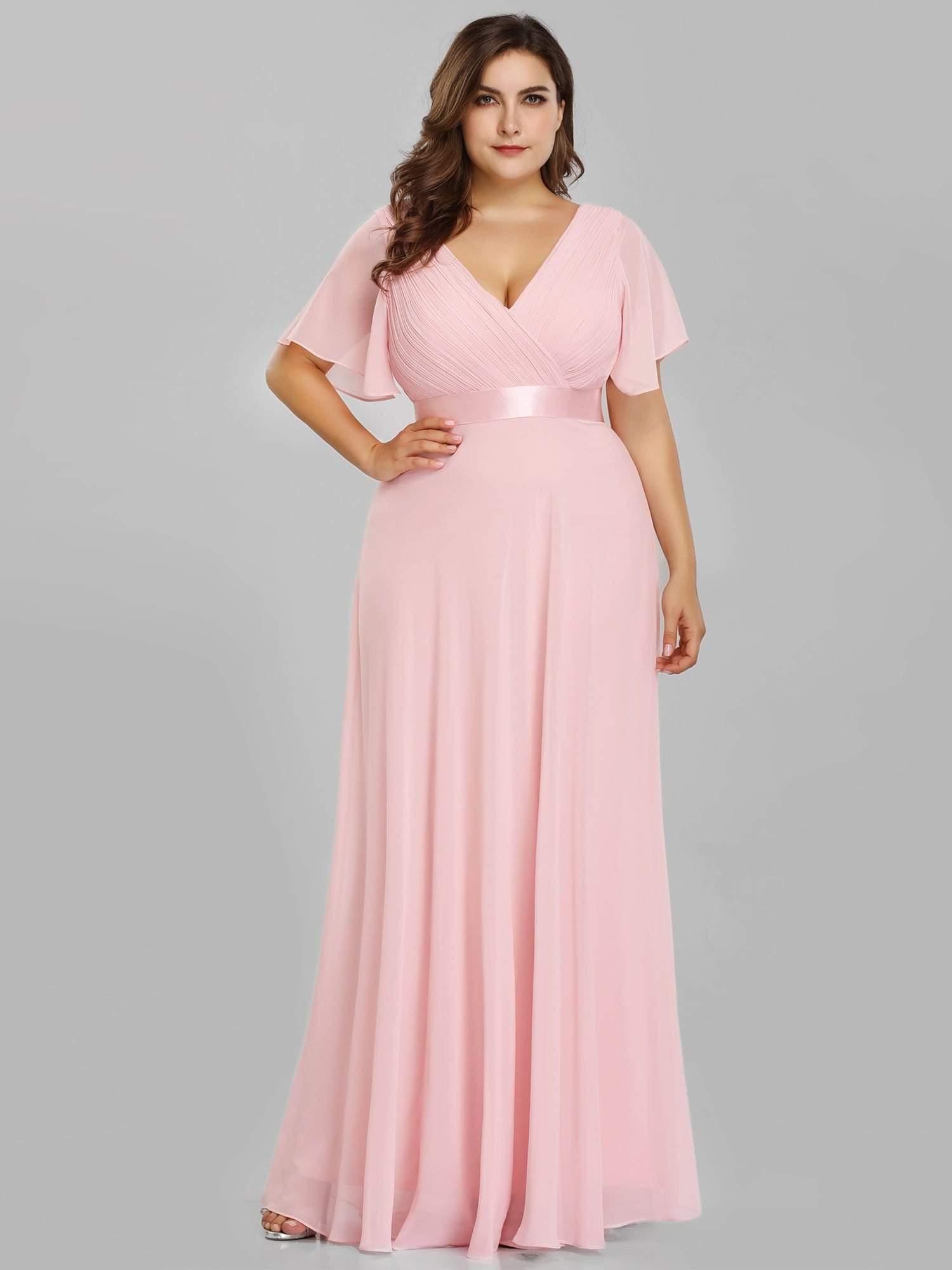 Taille personnalisée Robe de demoiselle d'honneur longue manches courtes #Couleur_Rose