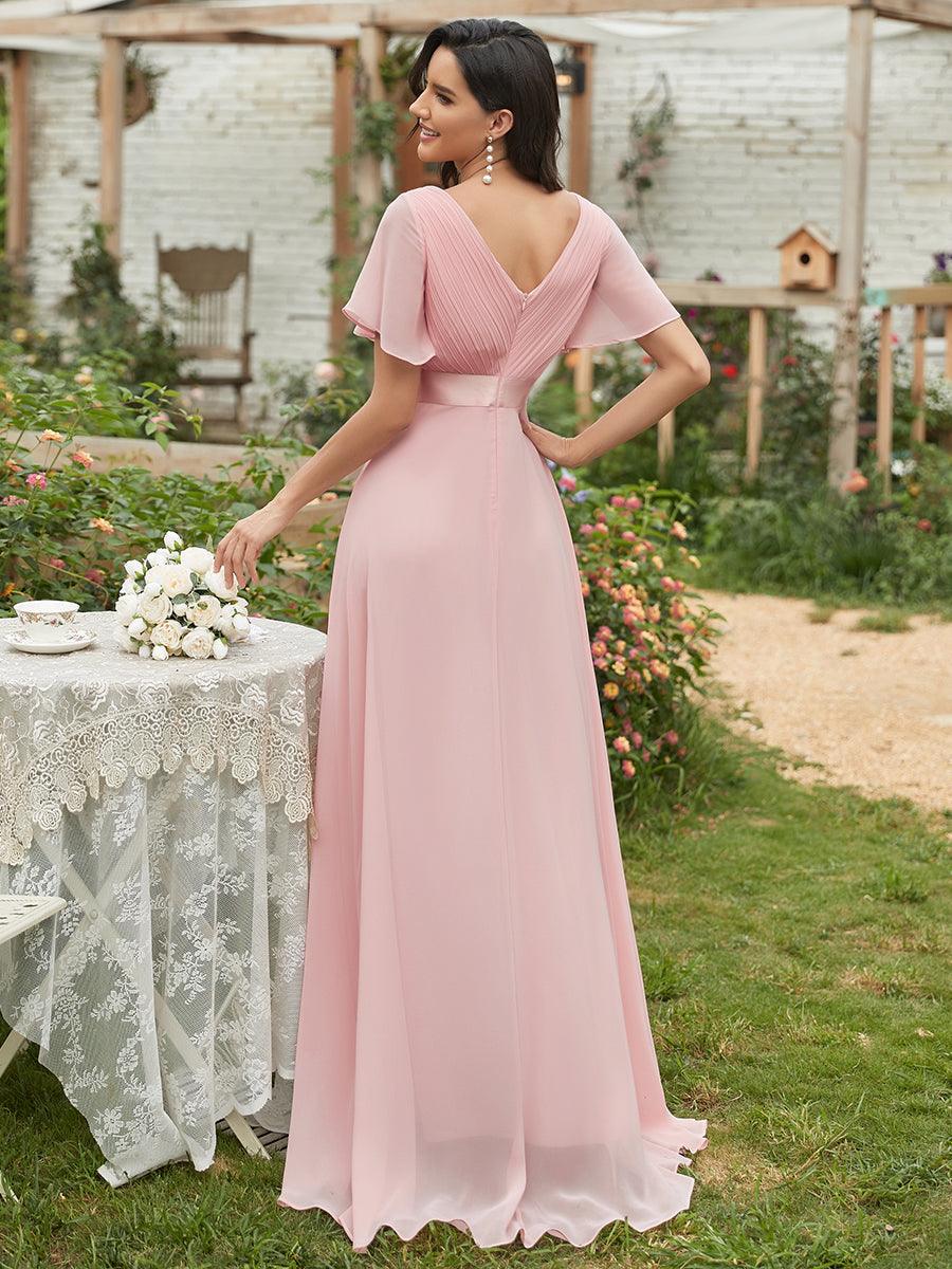 Taille personnalisée Robe de demoiselle d'honneur longue manches courtes #Couleur_Rose