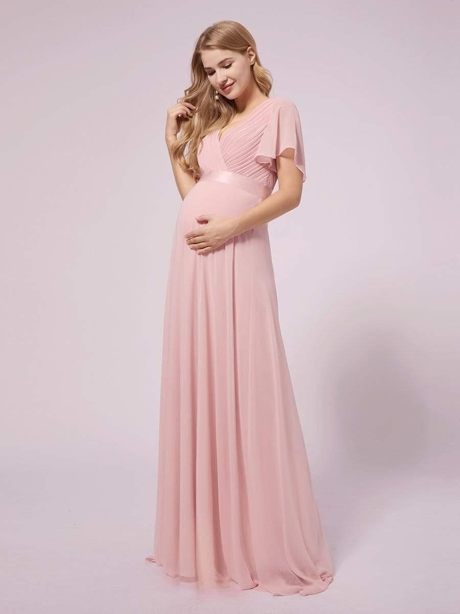 Robe de maternité en mousseline simple à manches volantées #Couleur_Rose