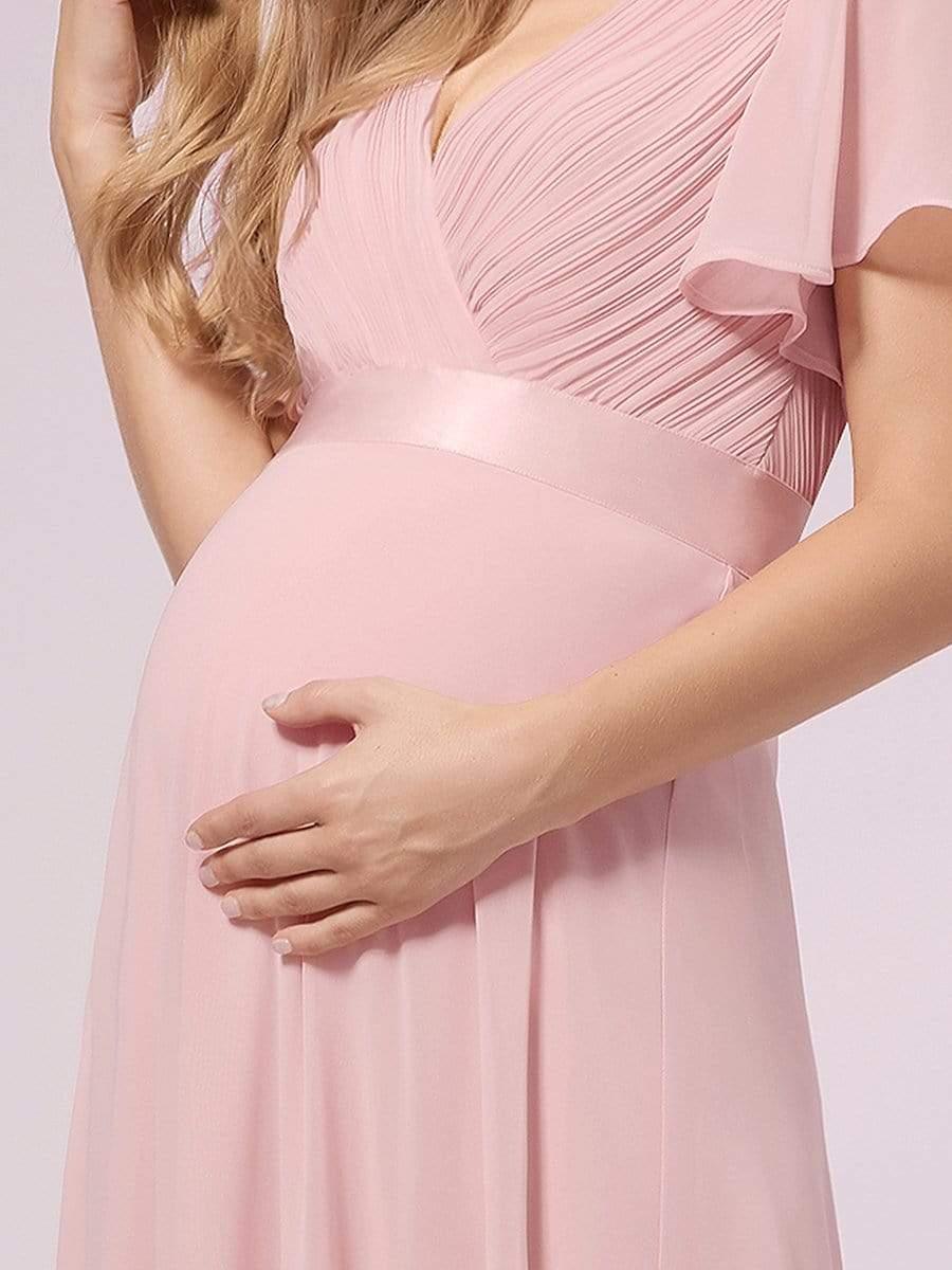 Robe de maternité en mousseline simple à manches volantées #Couleur_Rose
