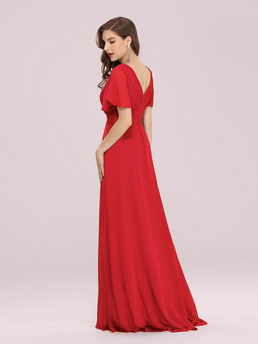 Taille personnalisée Robe de demoiselle d'honneur longue manches courtes #Couleur_Rouge