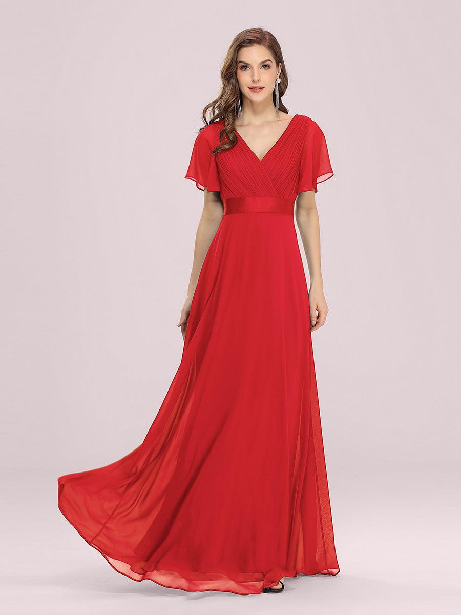 Taille personnalisée Robe de demoiselle d'honneur longue manches courtes #Couleur_Rouge