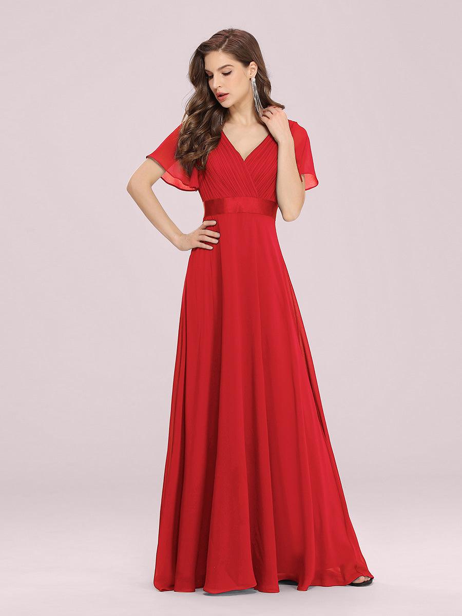 Taille personnalisée Robe de demoiselle d'honneur longue manches courtes #Couleur_Rouge