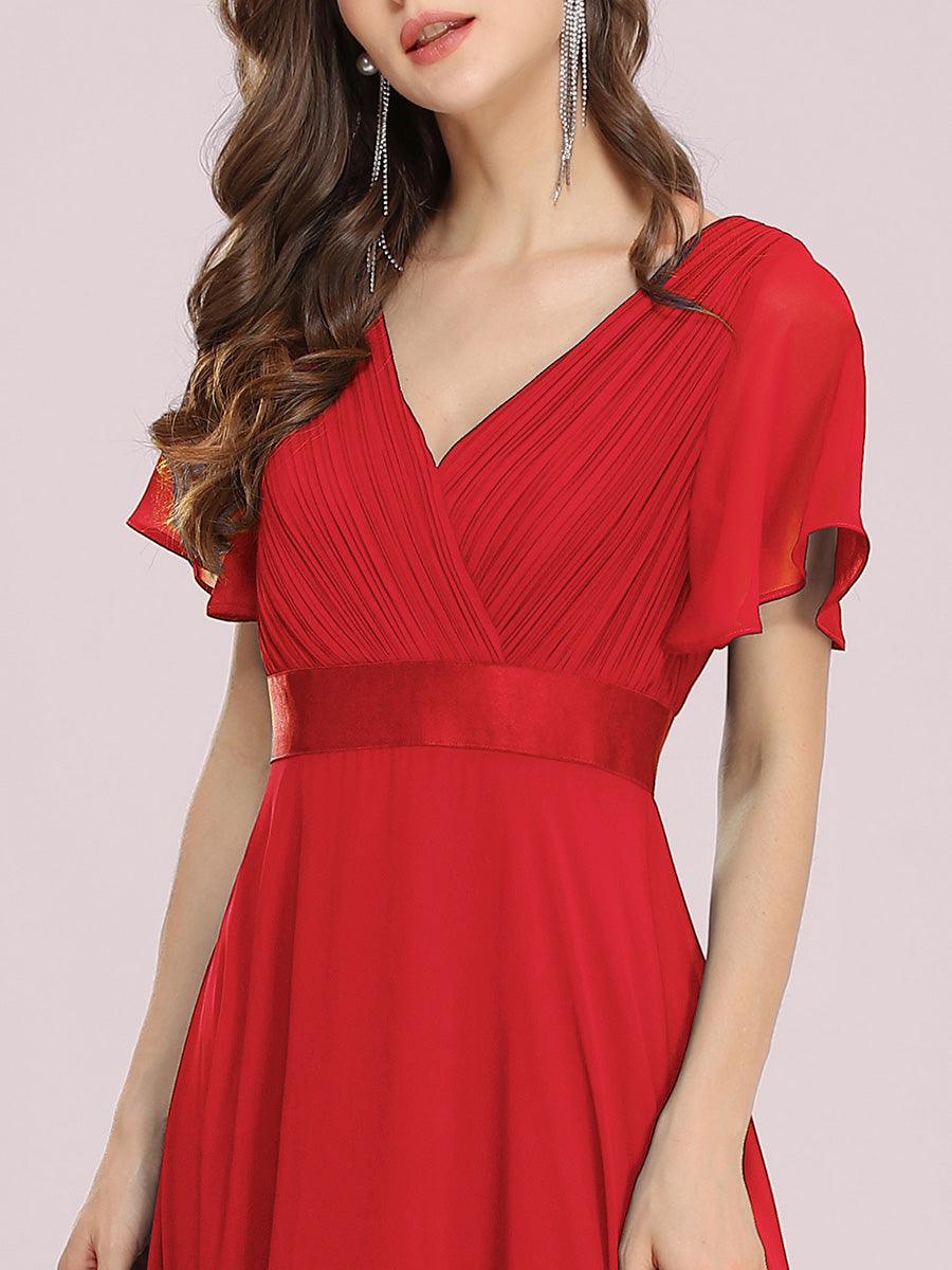 Taille personnalisée Robe de demoiselle d'honneur longue manches courtes #Couleur_Rouge