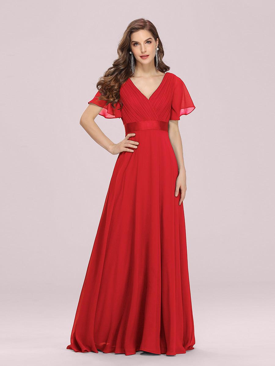 Taille personnalisée Robe de demoiselle d'honneur longue manches courtes #Couleur_Rouge