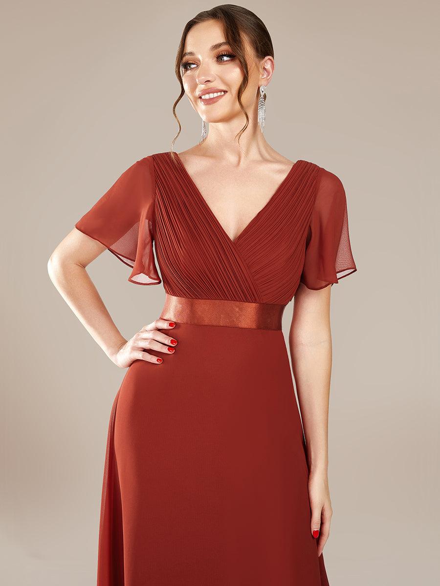 Taille personnalisée Robe de demoiselle d'honneur longue manches courtes #Couleur_Vermillon