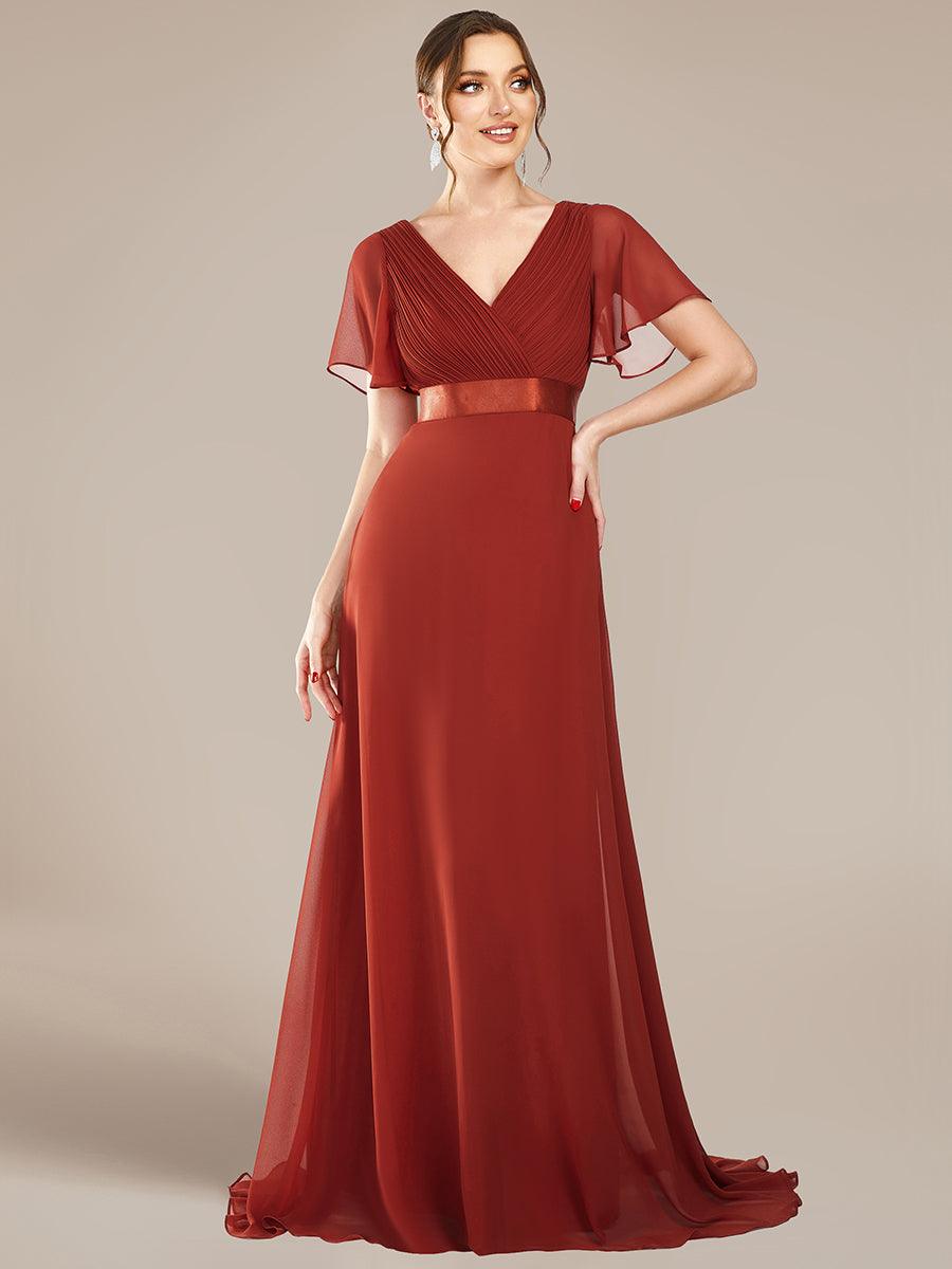Taille personnalisée Robe de demoiselle d'honneur longue manches courtes #Couleur_Vermillon