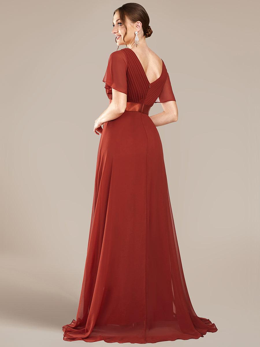 Taille personnalisée Robe de demoiselle d'honneur longue manches courtes #Couleur_Vermillon