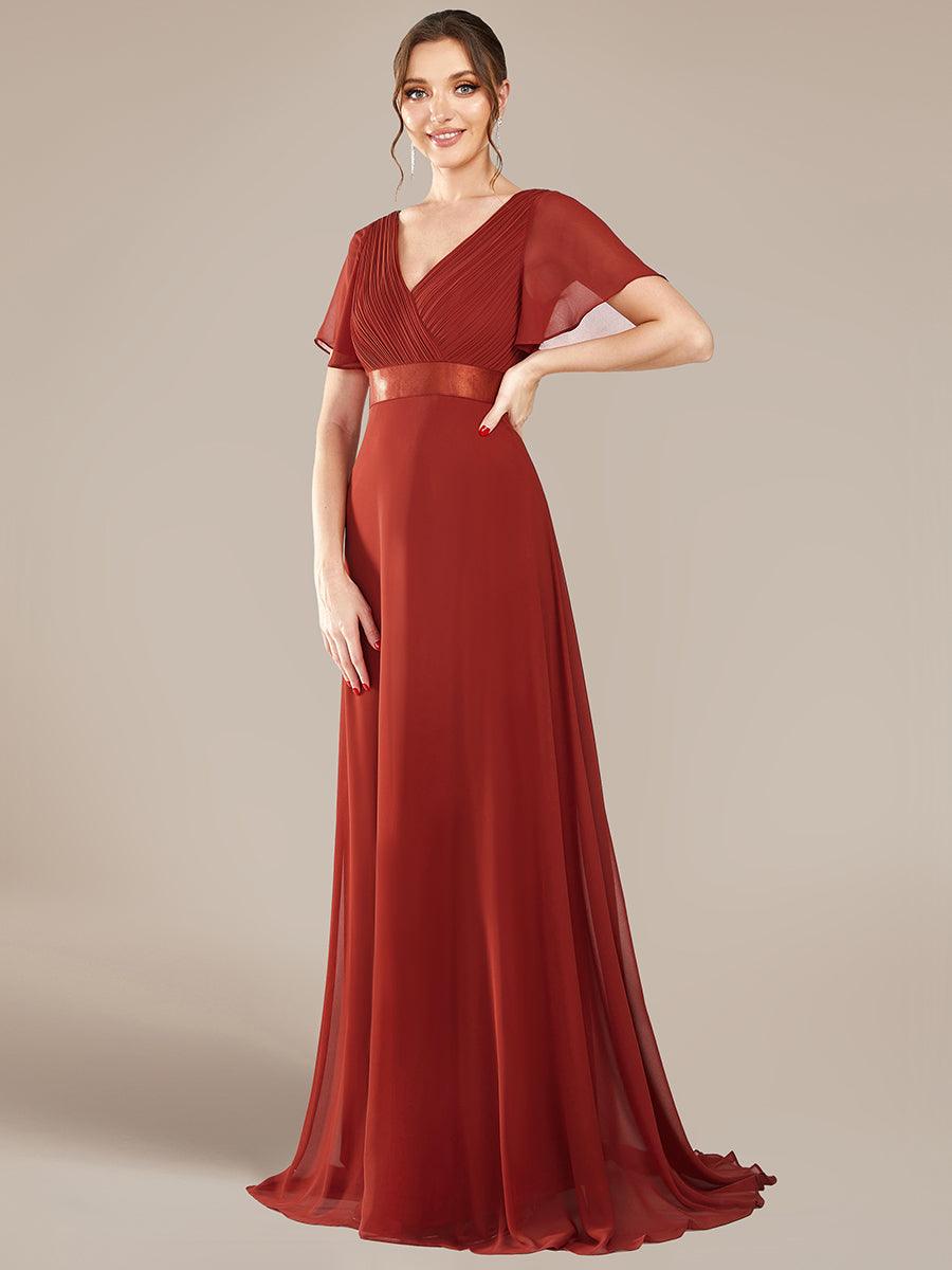 Taille personnalisée Robe de demoiselle d'honneur longue manches courtes #Couleur_Vermillon