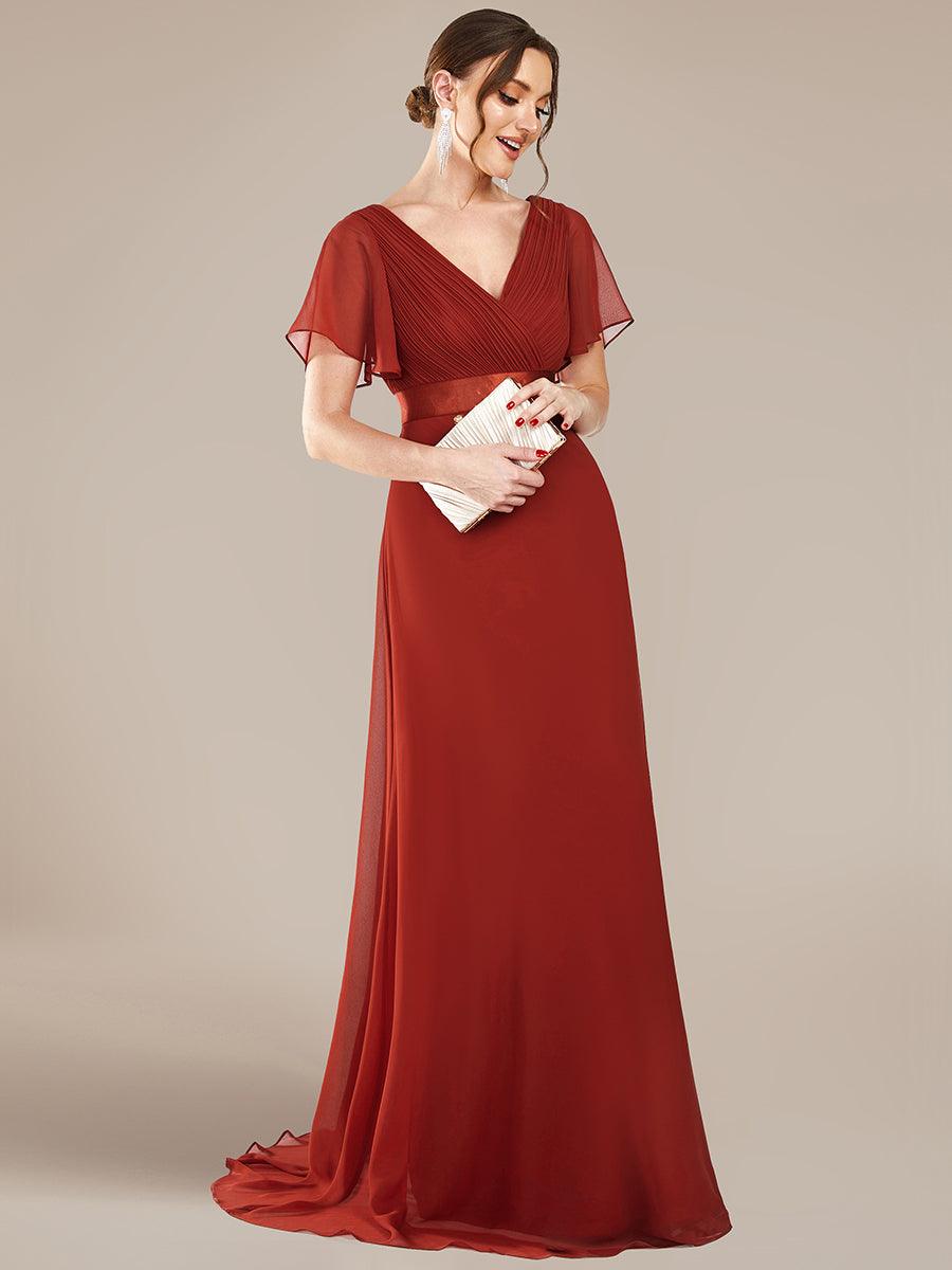 Taille personnalisée Robe de demoiselle d'honneur longue manches courtes #Couleur_Vermillon