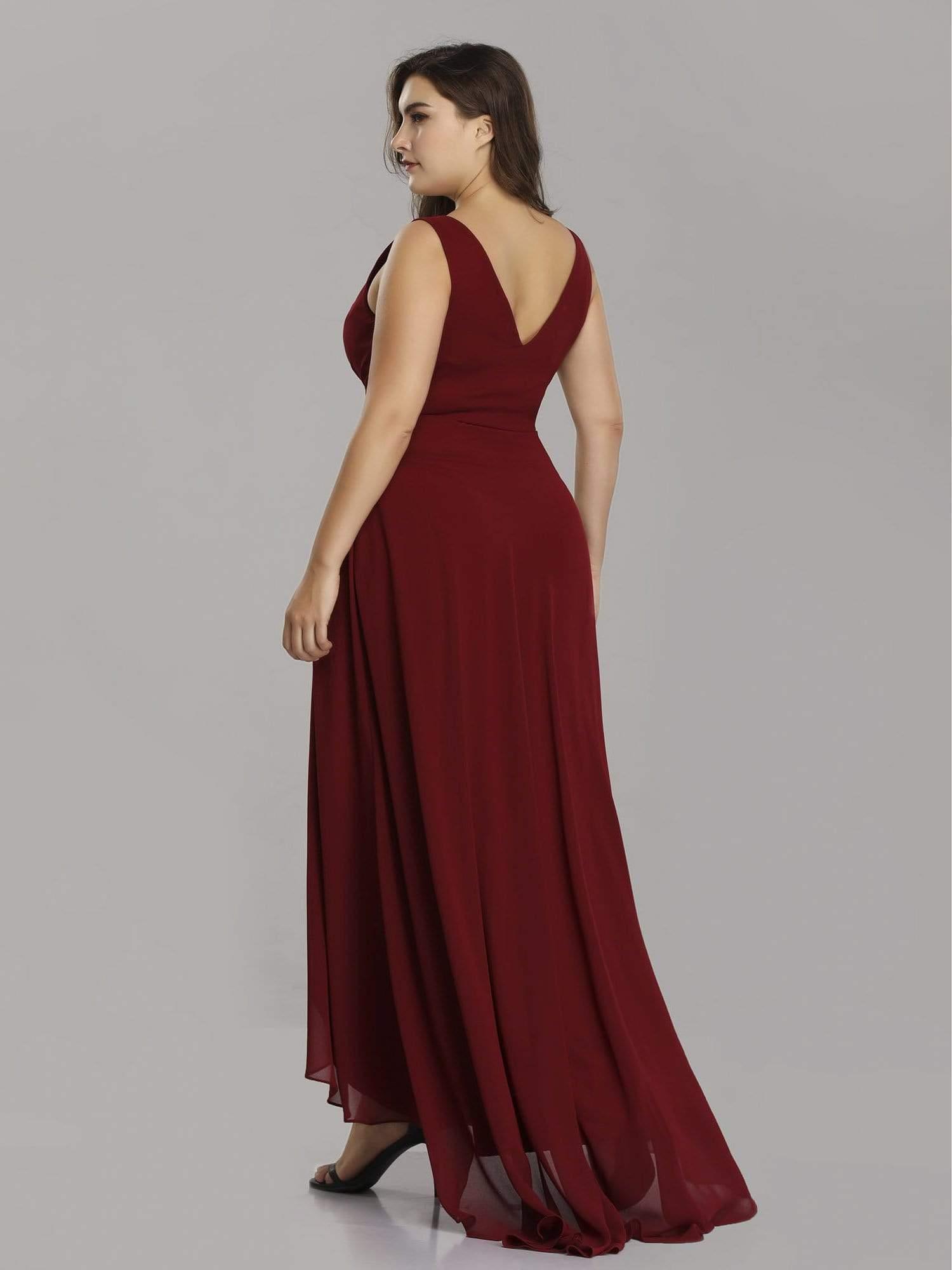 Robes de Soirée Grande Taille Chiffon à Col en V Haut Bas pour La Fête #Couleur_Bordeaux