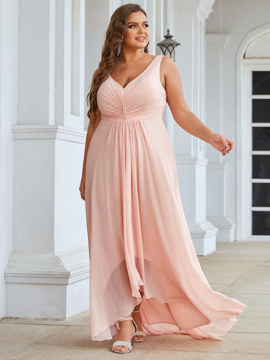 Robes de Soirée Grande Taille Chiffon à Col en V Haut Bas pour La Fête #Couleur_Rose