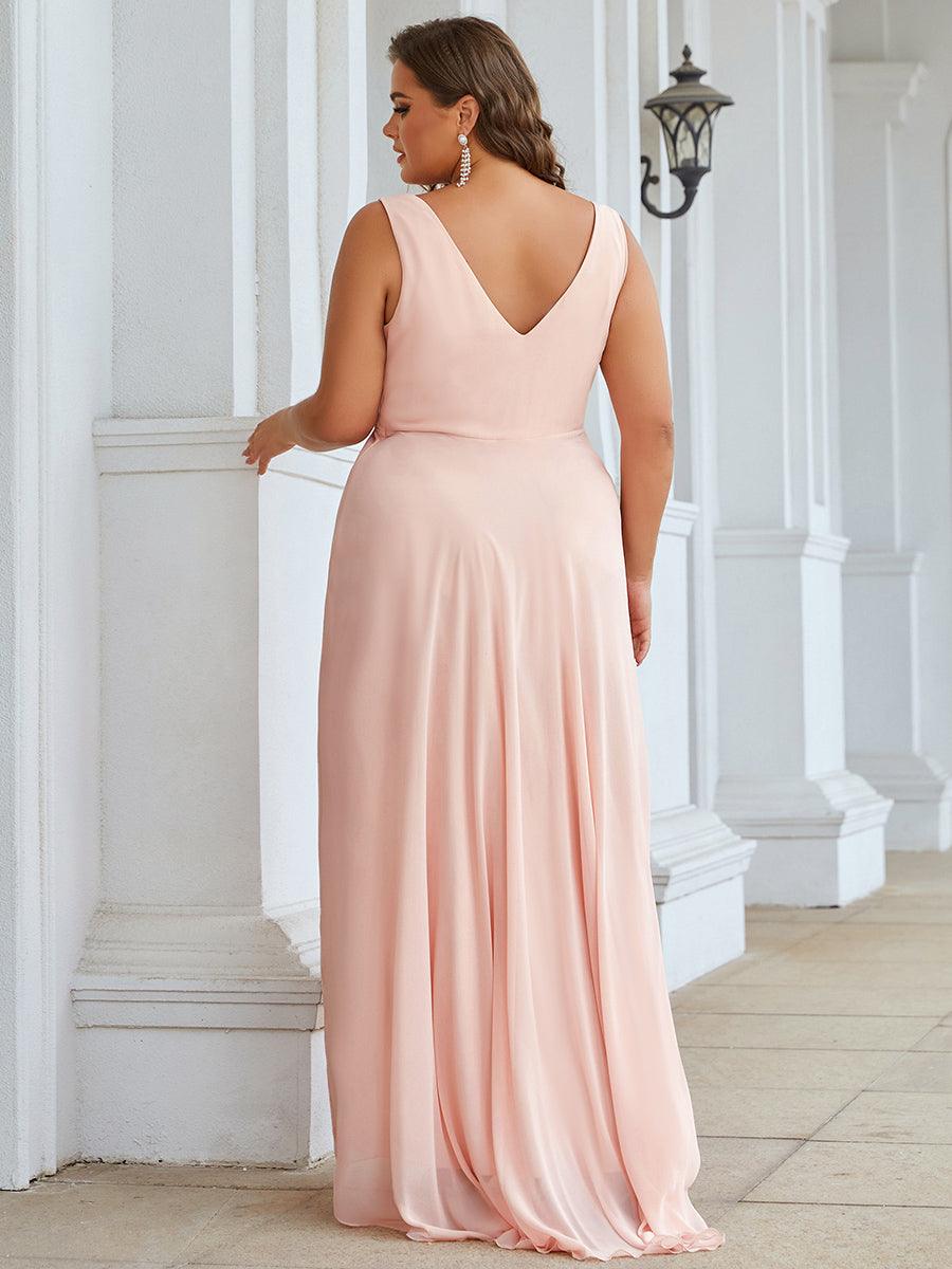 Robes de Soirée Grande Taille Chiffon à Col en V Haut Bas pour La Fête #Couleur_Rose