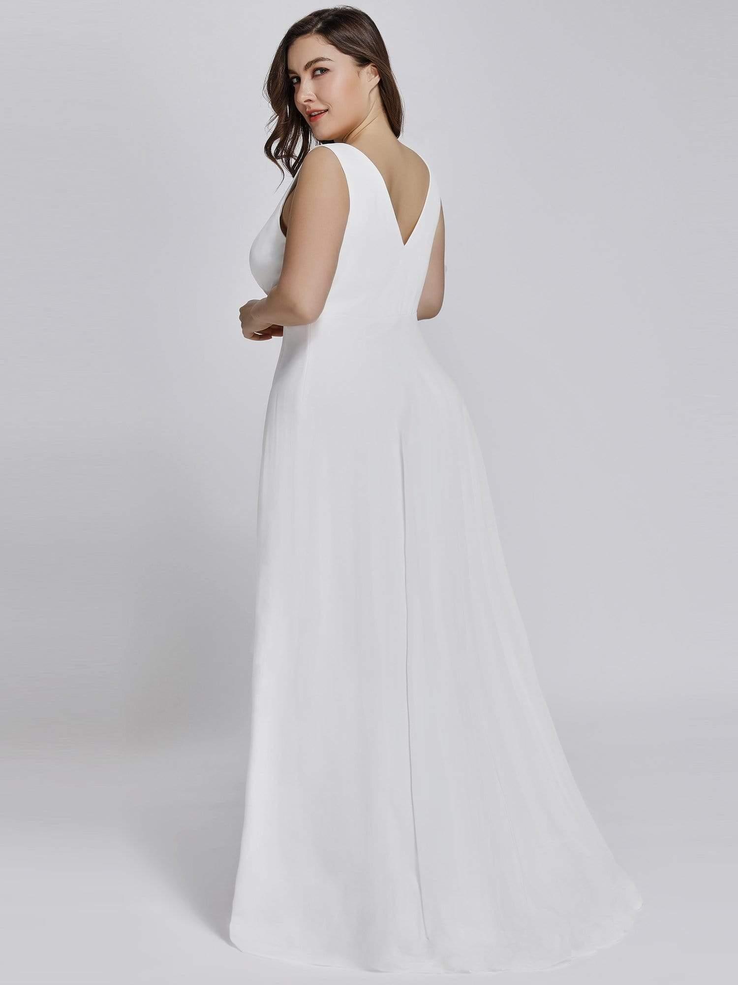 Robes de Soirée Grande Taille Chiffon à Col en V Haut Bas pour La Fête #Couleur_Blanc