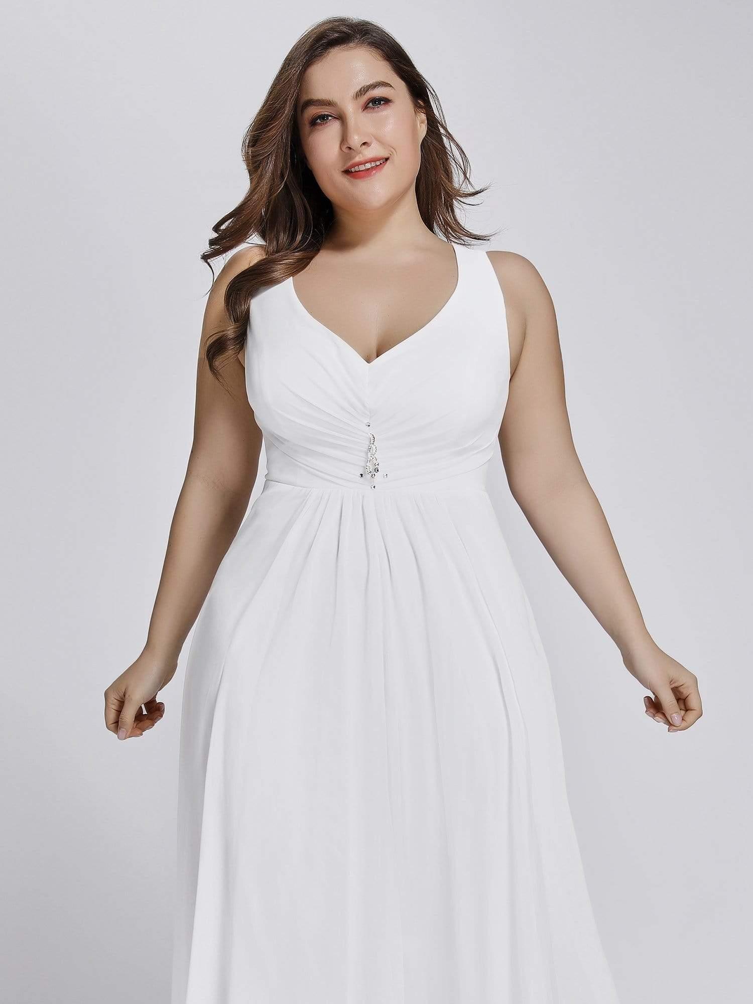 Robes de Soirée Grande Taille Chiffon à Col en V Haut Bas pour La Fête #Couleur_Blanc