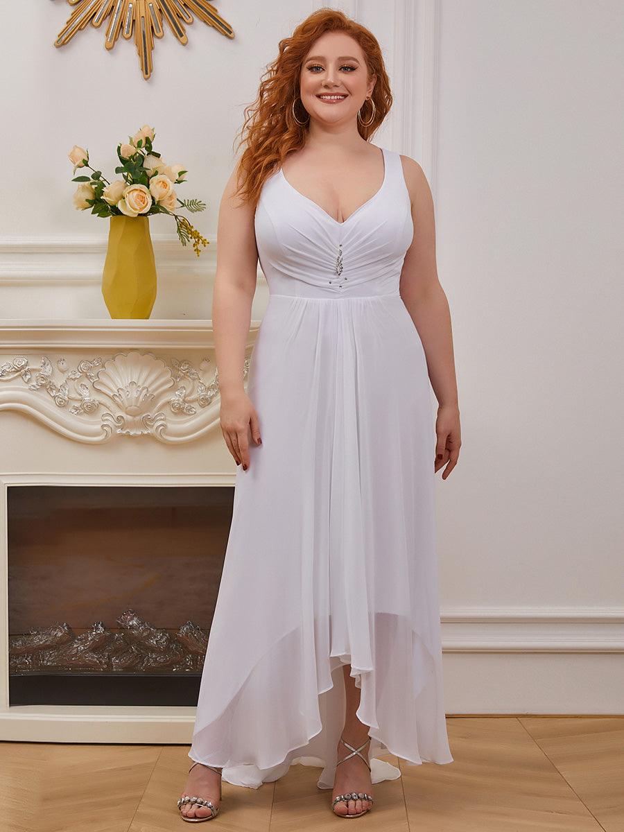 Robes de Soirée Grande Taille Chiffon à Col en V Haut Bas pour La Fête #Couleur_Blanc