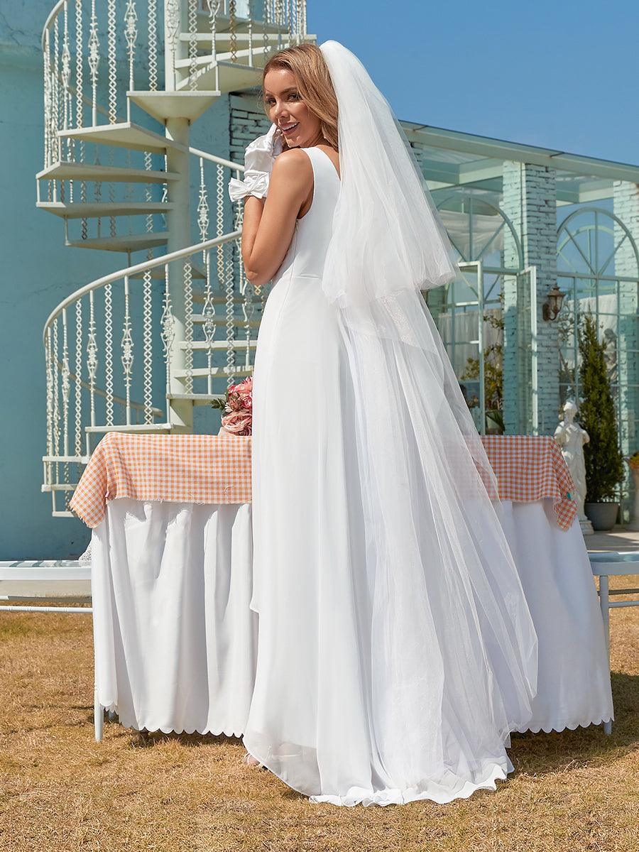 Robes de Soirée Chiffon à Col en V Haut Bas pour La Fête #Couleur_Blanc