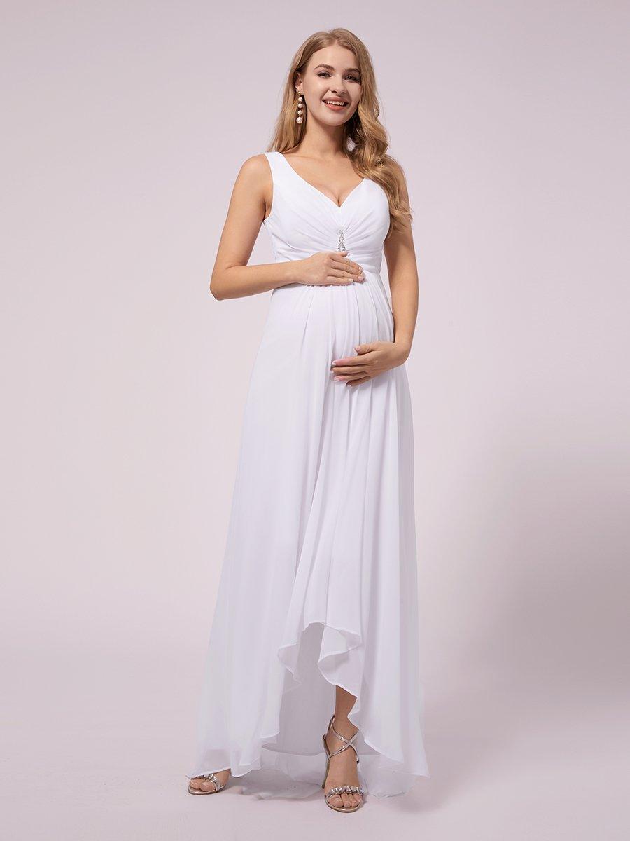 Robes De Maternité De Soirée En Mousseline De Soie à Col En V #Couleur_Blanc