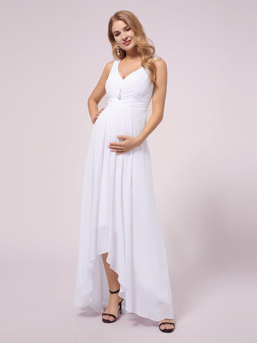 Robes De Maternité De Soirée En Mousseline De Soie à Col En V #Couleur_Blanc