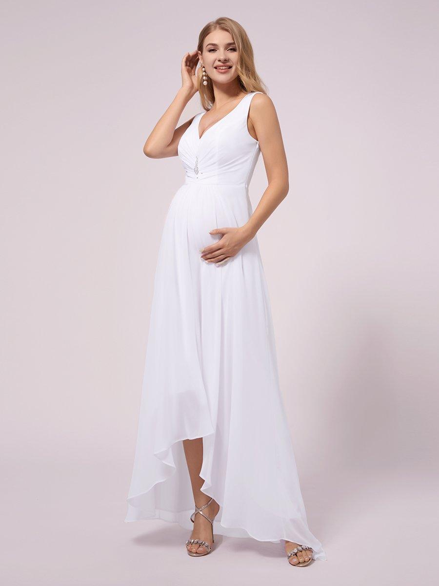 Robes De Maternité De Soirée En Mousseline De Soie à Col En V #Couleur_Blanc