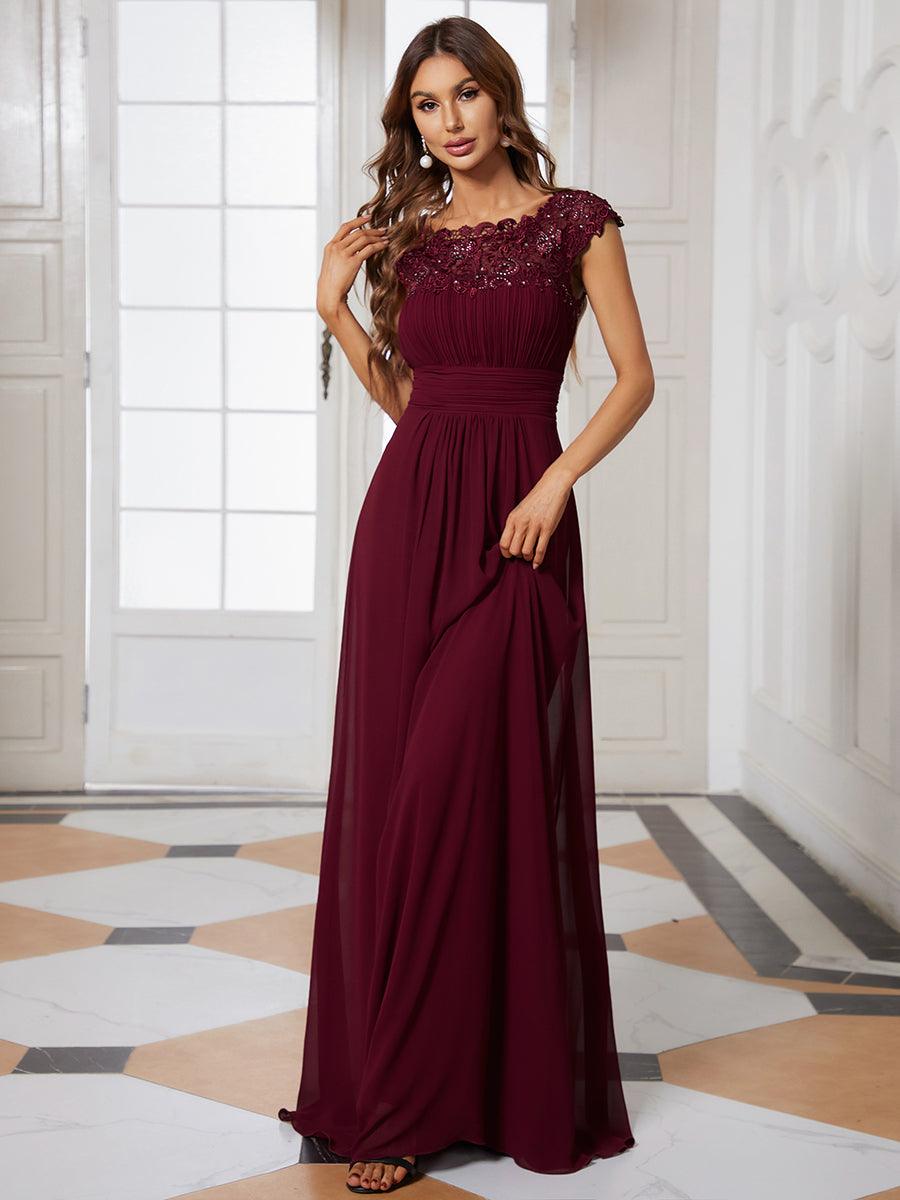Robe de demoiselle d'honneur en mousseline à manches courtes flatteuses #Couleur_Bordeaux