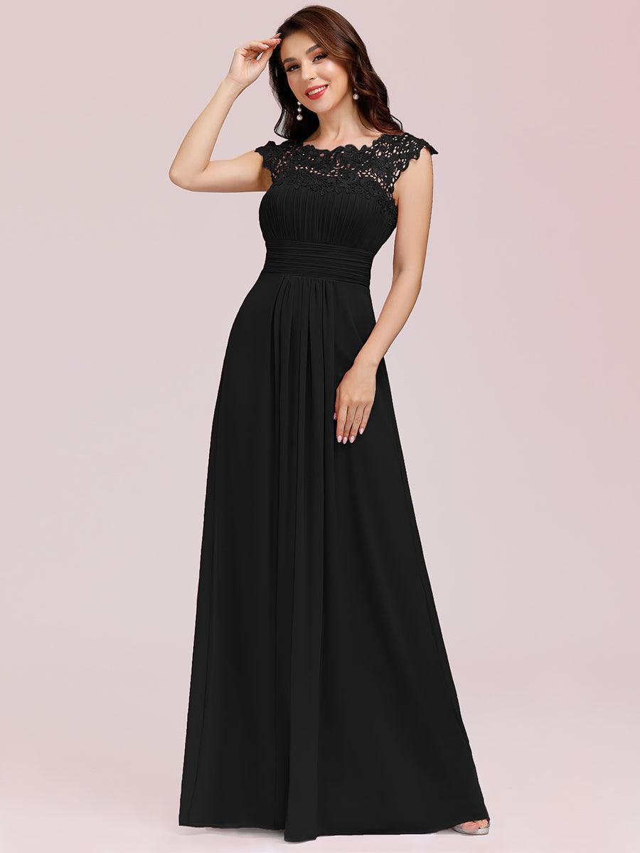 Robe de demoiselle d'honneur en mousseline à manches courtes flatteuses #Couleur_Noir