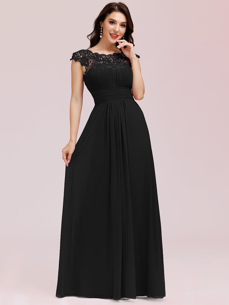 Robe de demoiselle d'honneur en mousseline à manches courtes flatteuses #Couleur_Noir