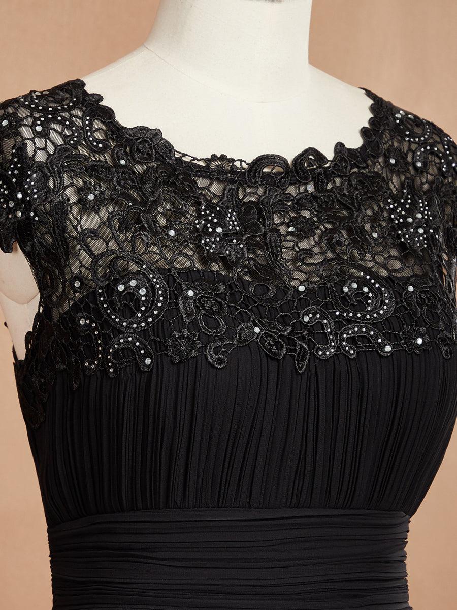 Robe de demoiselle d'honneur en mousseline à manches courtes flatteuses #Couleur_Noir