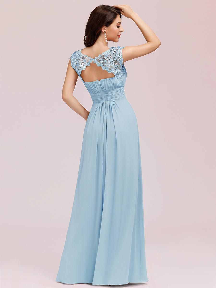Robe de demoiselle d'honneur en mousseline à manches courtes flatteuses #Couleur_Bleu Ciel