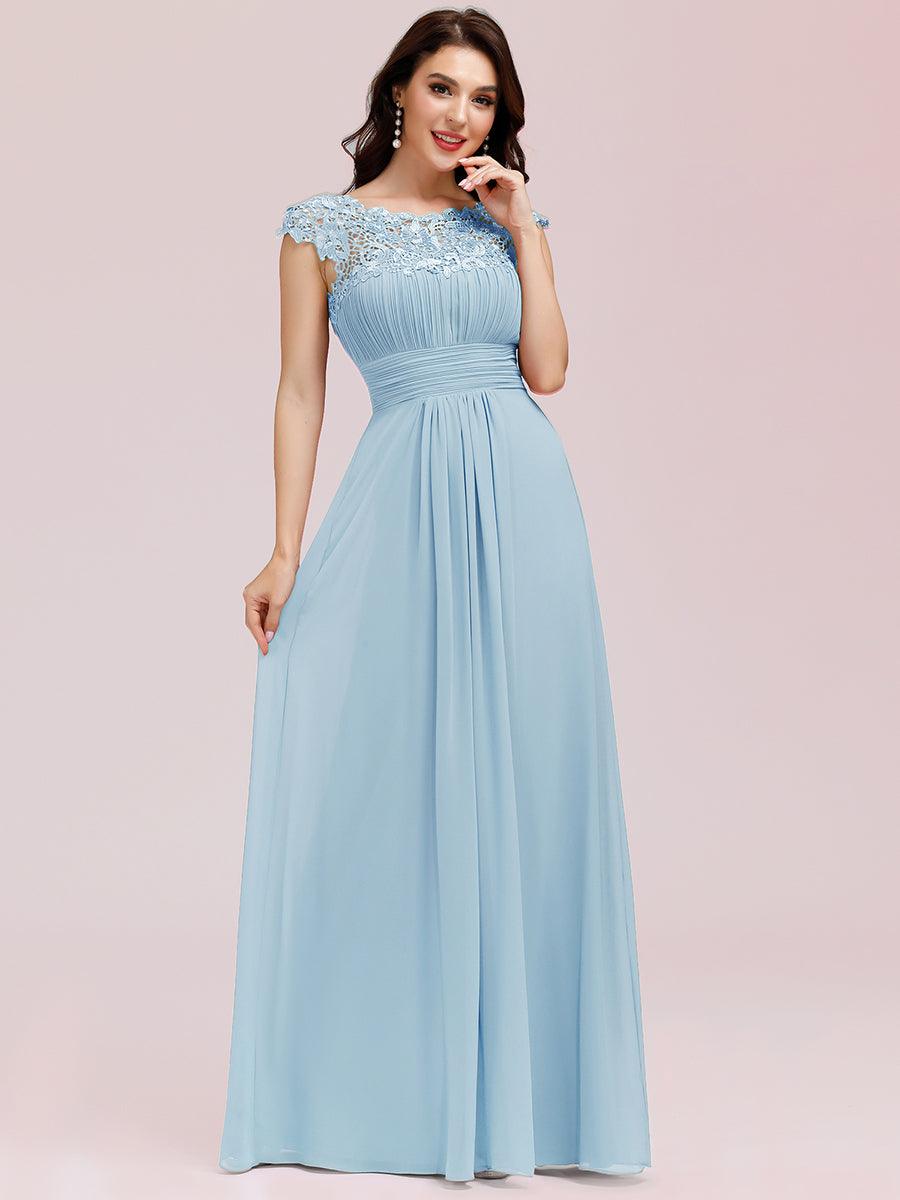 Robe de demoiselle d'honneur en mousseline à manches courtes flatteuses #Couleur_Bleu Ciel