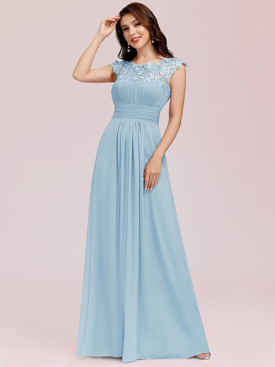 Robe de demoiselle d'honneur en mousseline à manches courtes flatteuses #Couleur_Bleu Ciel