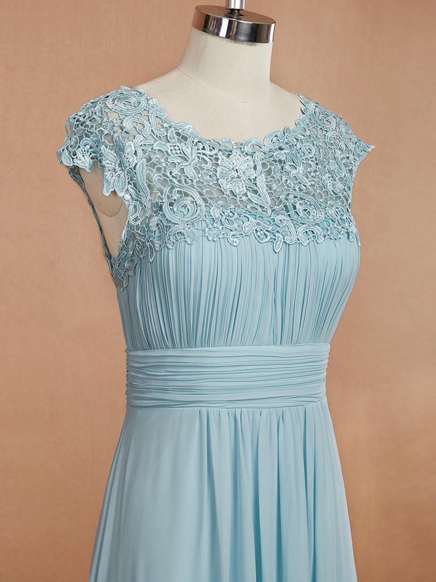 Robe de demoiselle d'honneur en mousseline à manches courtes flatteuses #Couleur_Bleu Ciel