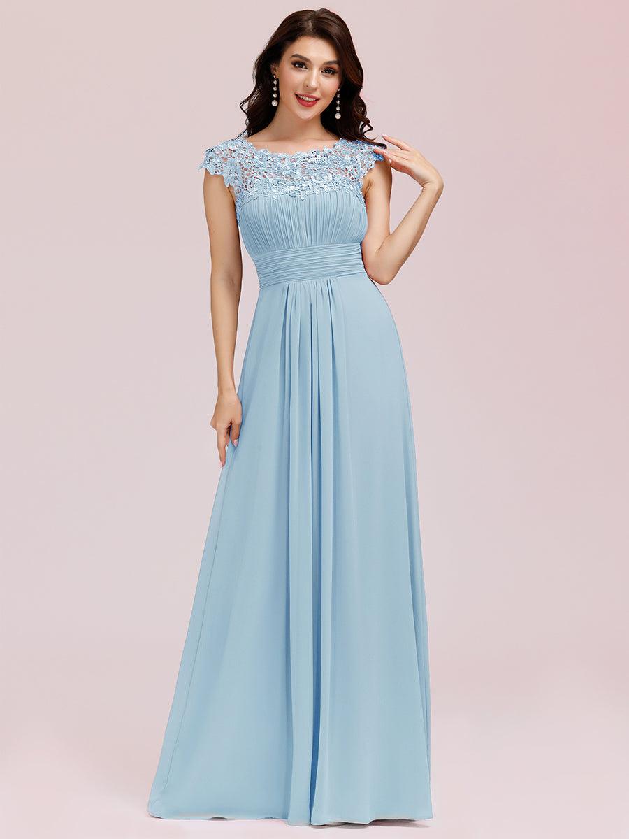 Robe de demoiselle d'honneur en mousseline à manches courtes flatteuses #Couleur_Bleu Ciel