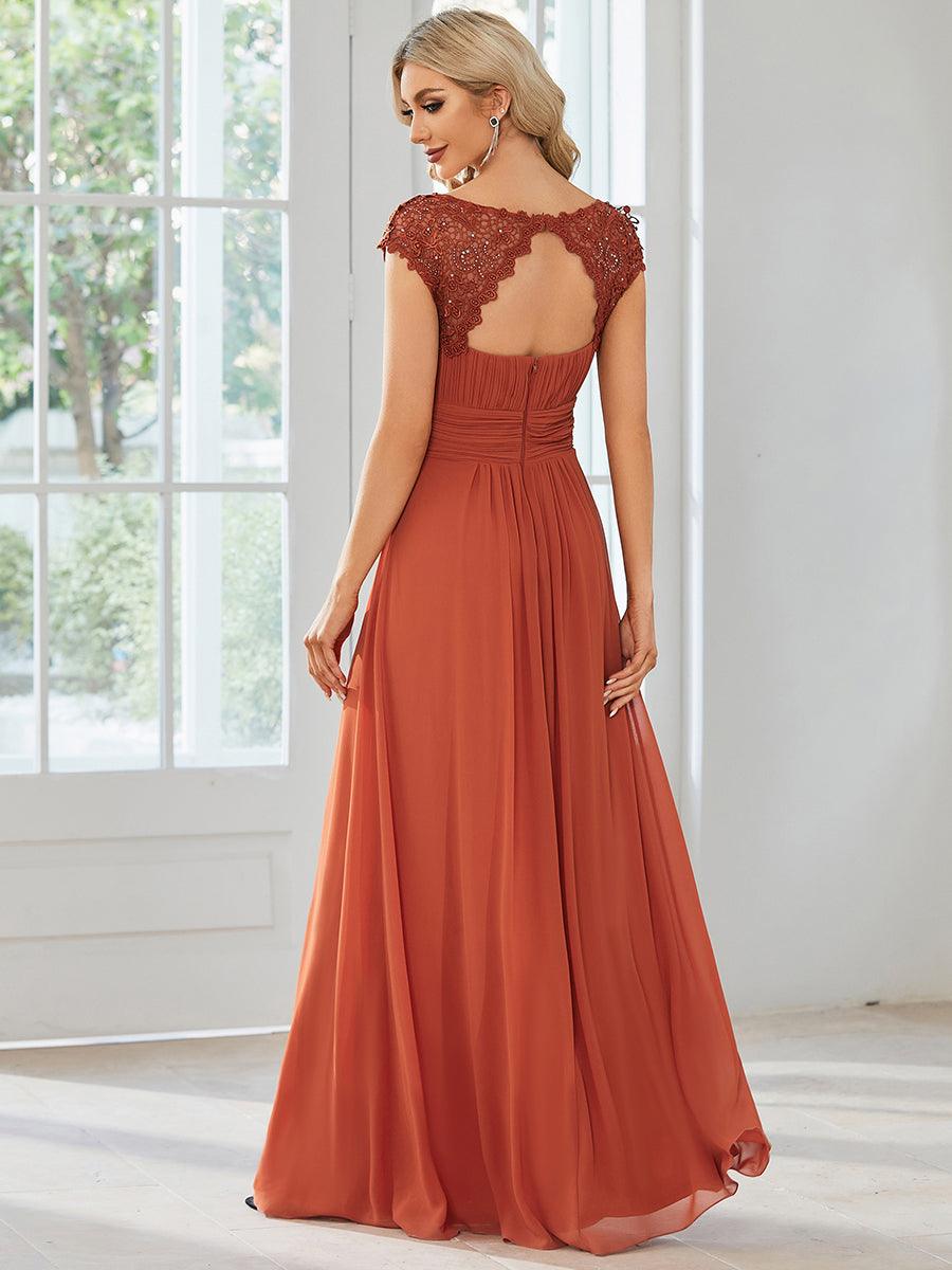 Robe de demoiselle d'honneur en mousseline à manches courtes flatteuses #Couleur_Burnt Orange