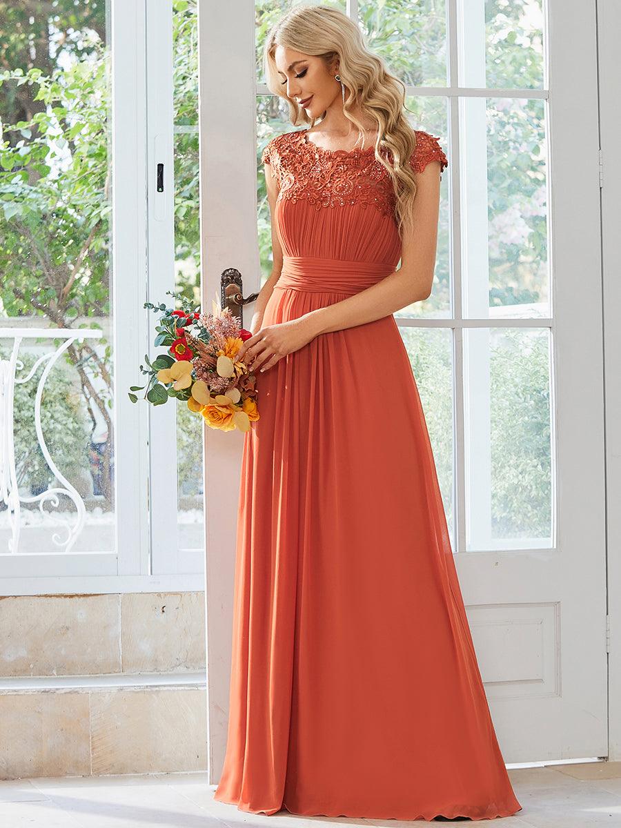 Robe de demoiselle d'honneur en mousseline à manches courtes flatteuses #Couleur_Burnt Orange