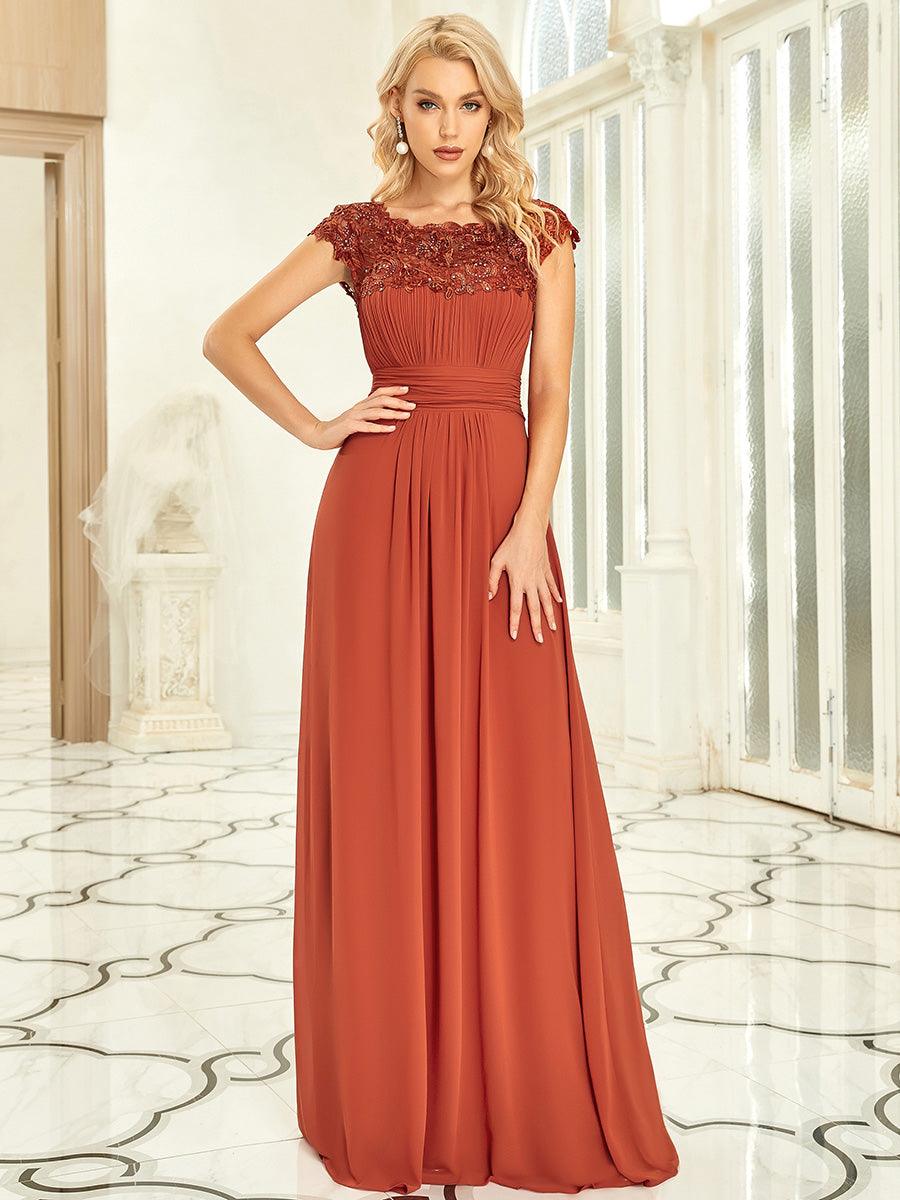 Taille personnalisée Robe demoiselle d'honneur mousseline Manches courtes flatteuses #Couleur_Burnt Orange