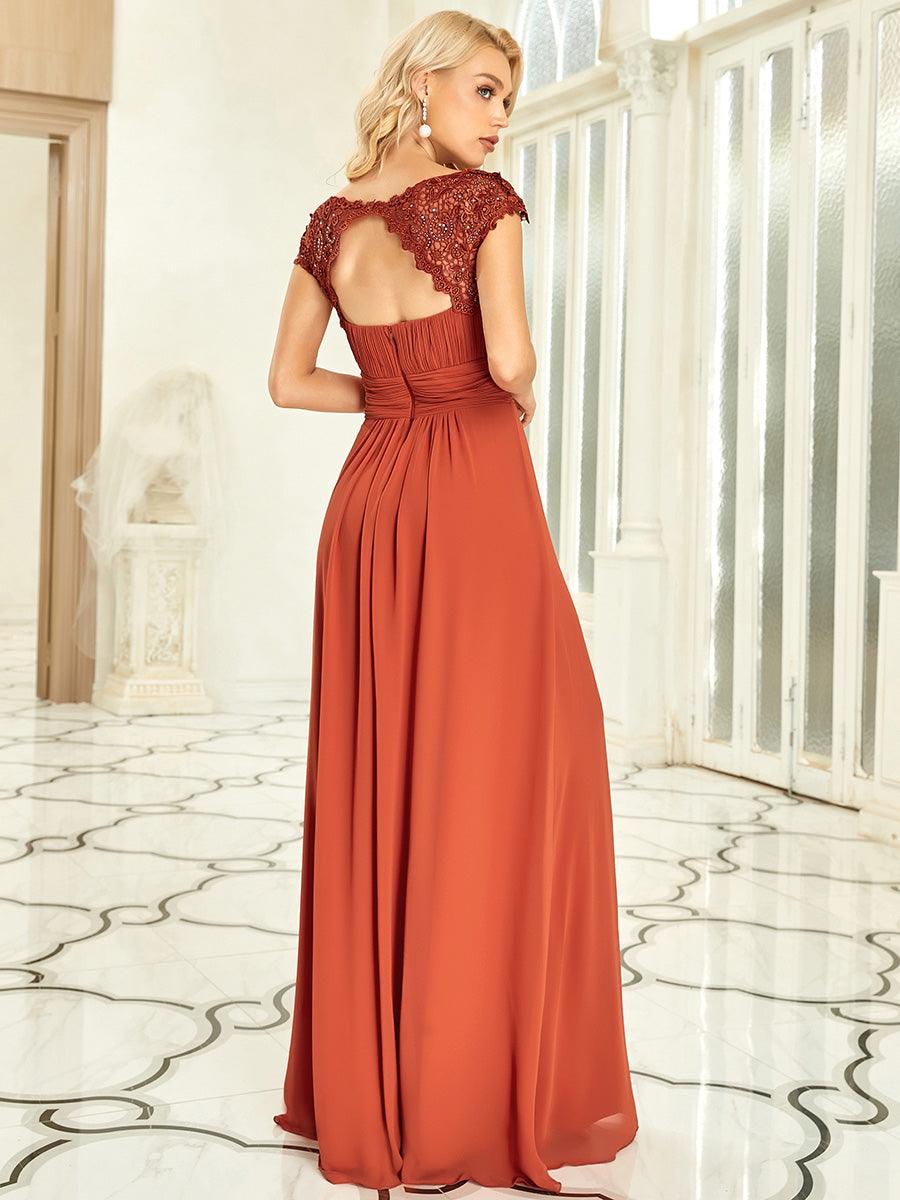 Taille personnalisée Robe demoiselle d'honneur mousseline Manches courtes flatteuses #Couleur_Burnt Orange