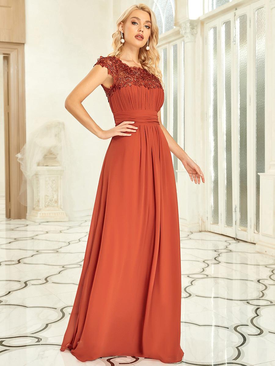 Taille personnalisée Robe demoiselle d'honneur mousseline Manches courtes flatteuses #Couleur_Burnt Orange