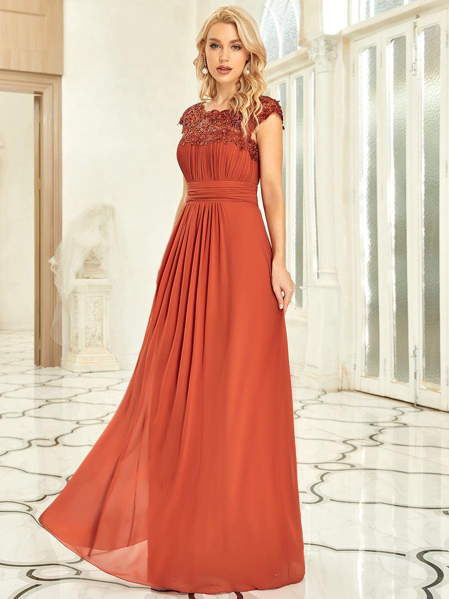 Taille personnalisée Robe demoiselle d'honneur mousseline Manches courtes flatteuses #Couleur_Burnt Orange