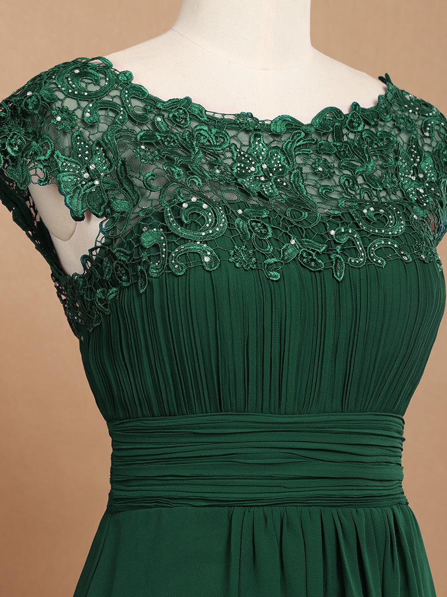 Taille personnalisée Robe demoiselle d'honneur mousseline Manches courtes flatteuses #Couleur_Vert Fonce