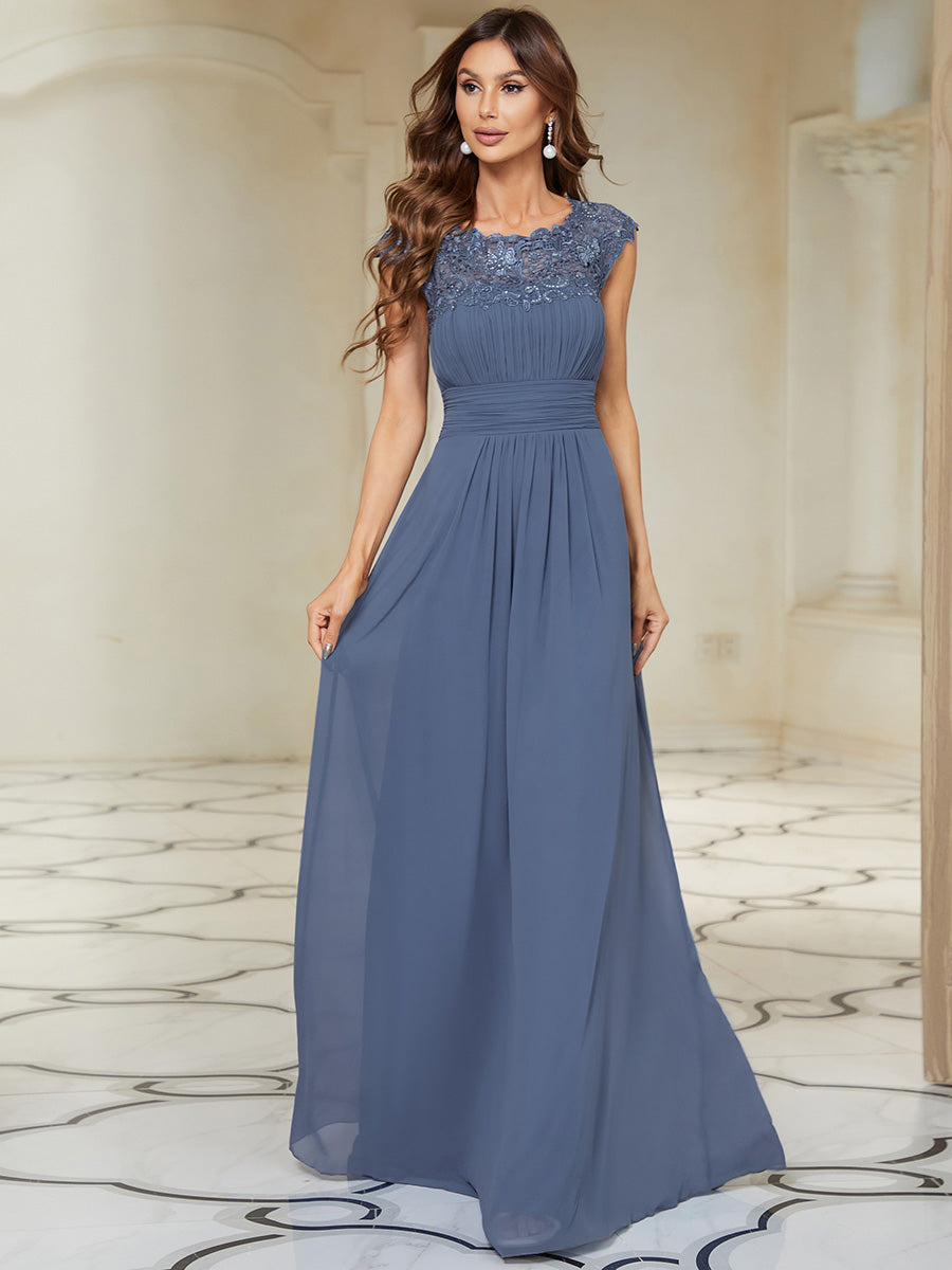 Taille personnalisée Robe demoiselle d'honneur mousseline Manches courtes flatteuses #Couleur_Marine Fume